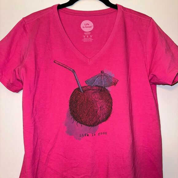 Life is Good Classic V Neck Pina Colada Pink Graphic Tee  Medium EUC - Picture 3 of 9